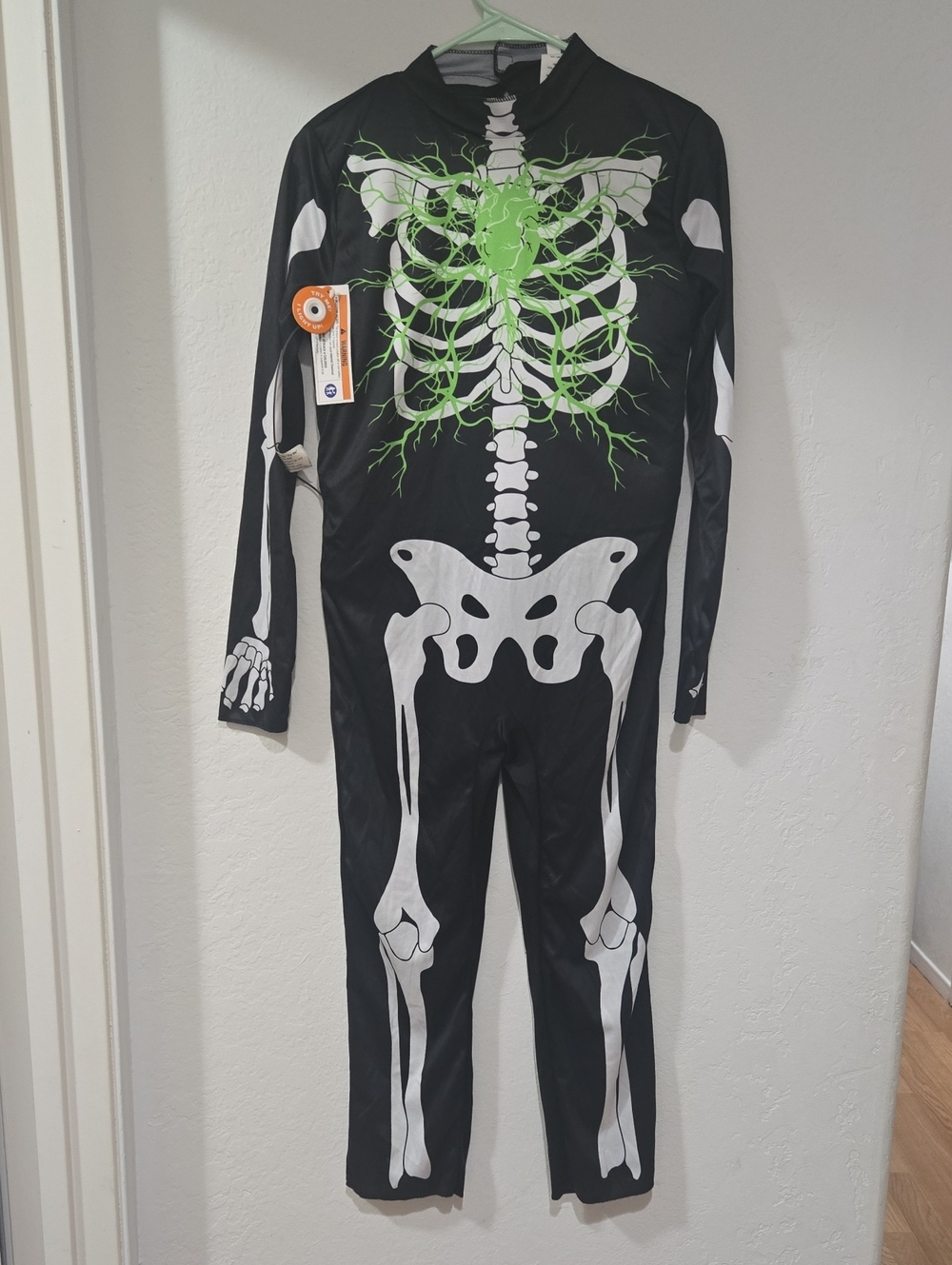 Target Black Skeleton Costume with Neon Green Ribcage Detail